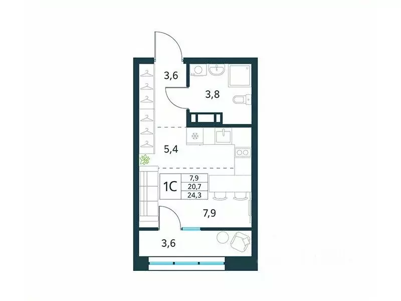 Студия Забайкальский край, Чита Хороший мкр,  (24.3 м) - Фото 1