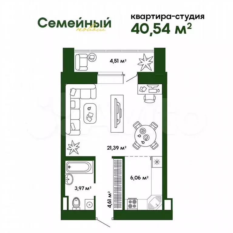 Квартира-студия, 40,5м, 13/14эт. - Фото 0