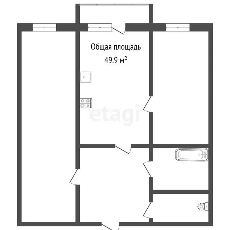 2-комнатная квартира: Междуреченск, Интернациональная улица, 12 (49.9 ... - Фото 0