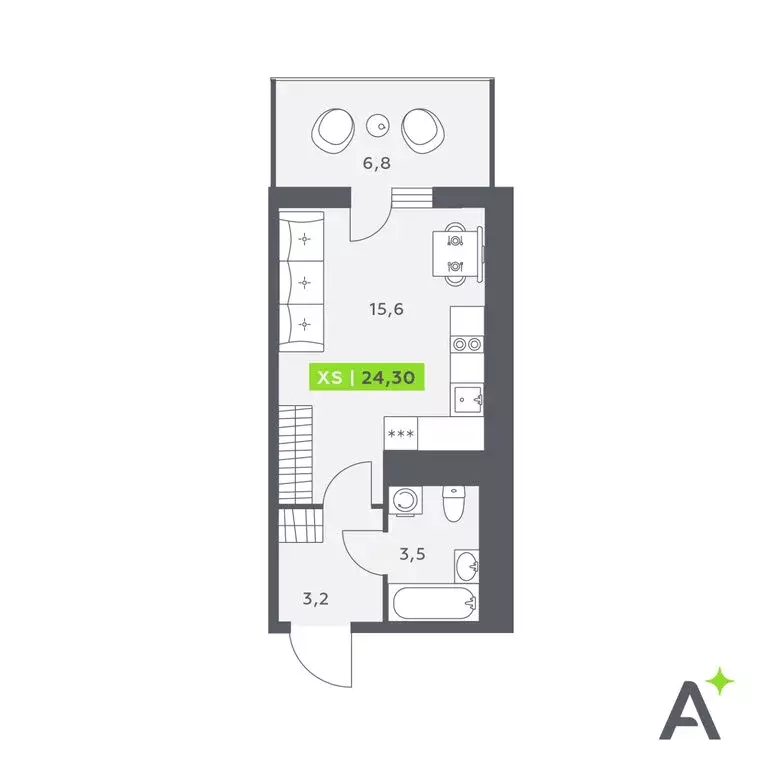 Квартира-студия: Кудрово, Солнечная улица, 10к1 (24.3 м) - Фото 1