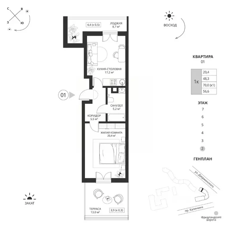 1-к кв. Калининградская область, Калининград просп. Калинина, 117 ... - Фото 1