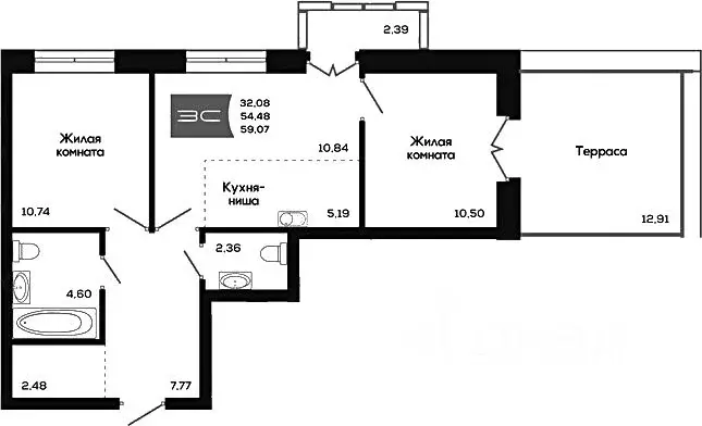 2-к кв. Новосибирская область, Новосибирск ул. Титова, 48 (54.48 м) - Фото 0