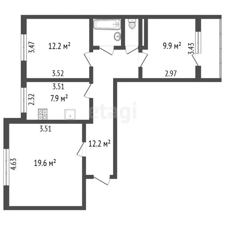 3-комнатная квартира: Щёлкино, 3-й микрорайон, 99 (65.7 м) - Фото 1