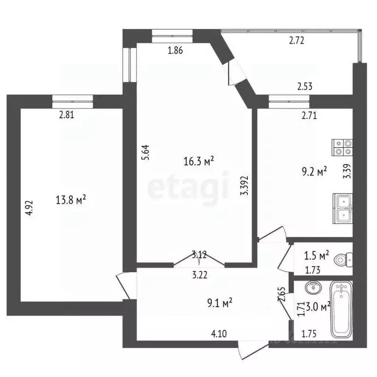 2-к кв. Пермский край, Пермский муниципальный округ, с. Фролы ул. ... - Фото 1