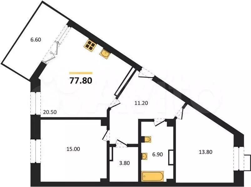 2-к. квартира, 77,9 м, 1/8 эт. - Фото 1