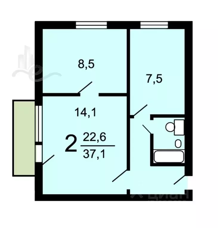 2-к кв. Москва ул. Шаболовка, 25К1 (37.0 м) - Фото 2