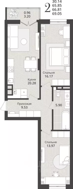 1-к кв. Калининградская область, Калининград Осенняя ул., 34 (38.92 м) - Фото 1