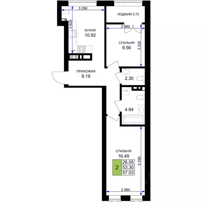 2-к кв. Калининградская область, Гурьевск Включи жилой комплекс (57.03 ... - Фото 1