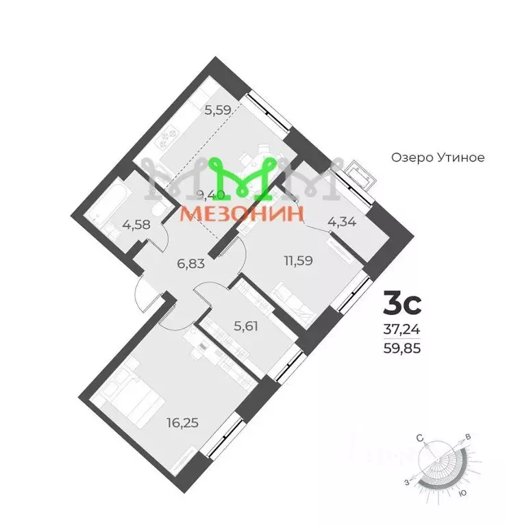 Квартира, 3 комнаты, 60 м - Фото 0