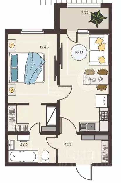 1-к кв. Липецкая область, Липецк ул. Механизаторов, 15А (42.36 м) - Фото 2