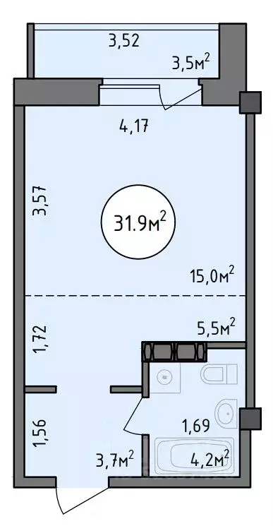 1-к кв. Хакасия, Абакан Советская ул., 123 (31.9 м) - Фото 1
