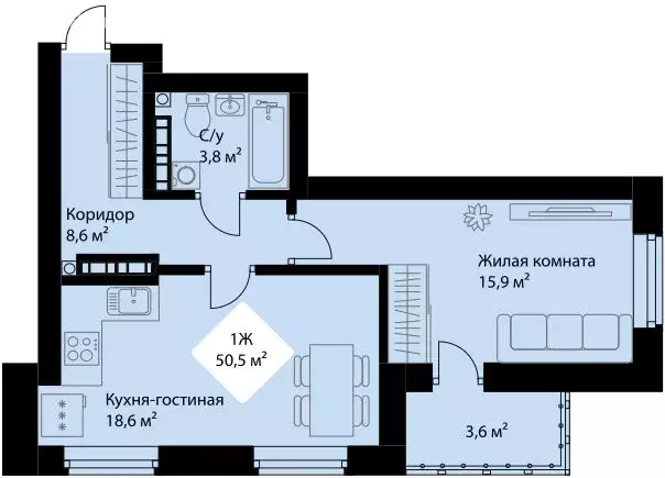 1-комнатная квартира: Екатеринбург, проспект Космонавтов, 3 (48.7 м) - Фото 0
