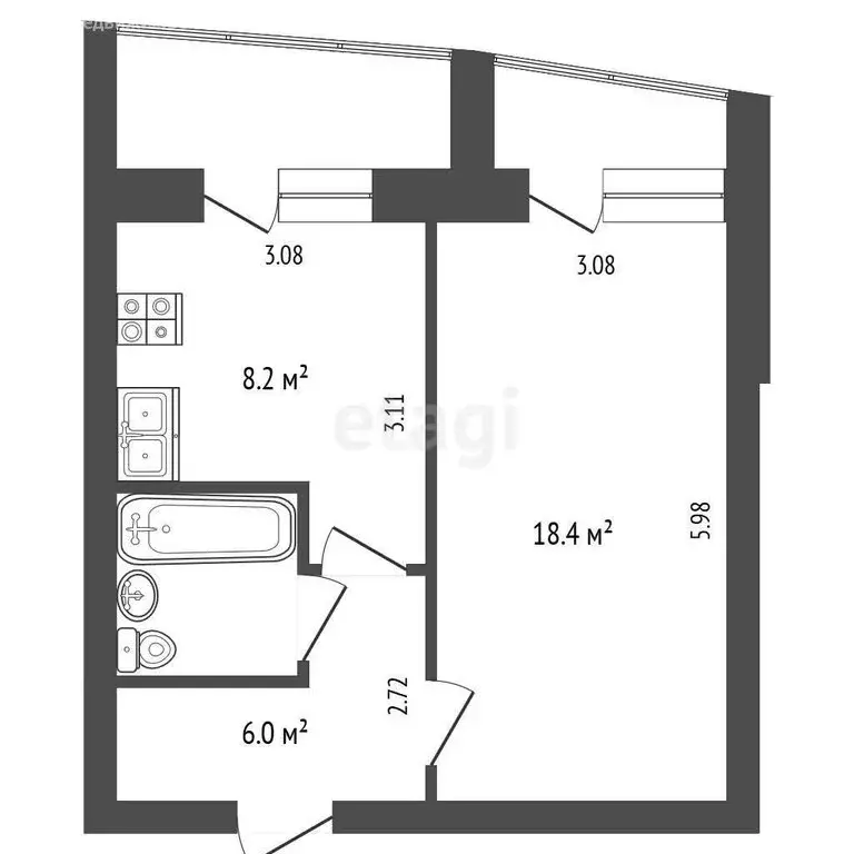 1-комнатная квартира: Омск, улица Дианова, 24/1 (35.9 м) - Фото 1