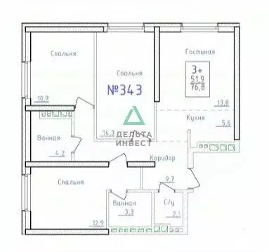 4-к кв. Башкортостан, Уфа ул. Братьев Кадомцевых, 17 (76.8 м) - Фото 2