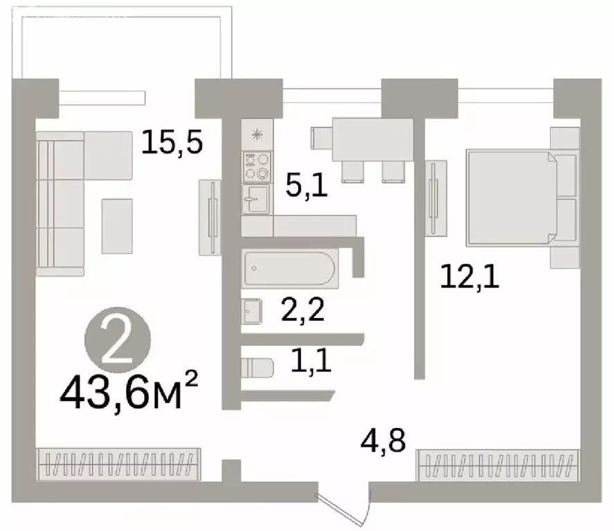 2-комнатная квартира: Новосибирск, улица Плахотного, 51/1 (43.6 м) - Фото 1