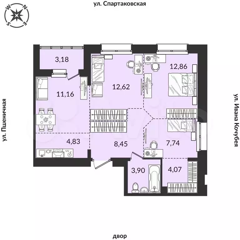 4-к. квартира, 68,8 м, 3/12 эт. - Фото 0