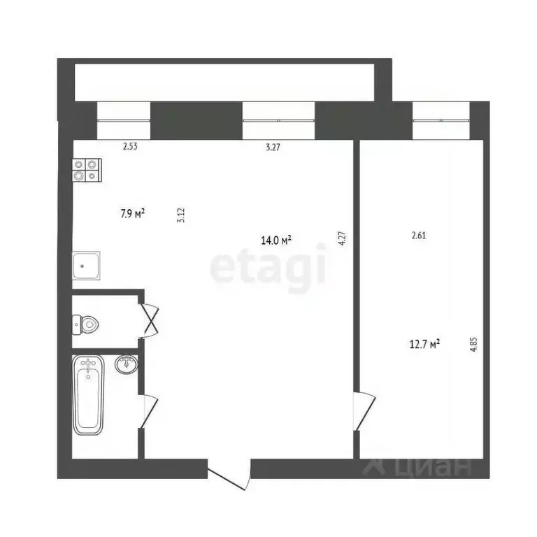 2-к кв. Томская область, Томск Тверская ул., 90 (46.5 м) - Фото 2