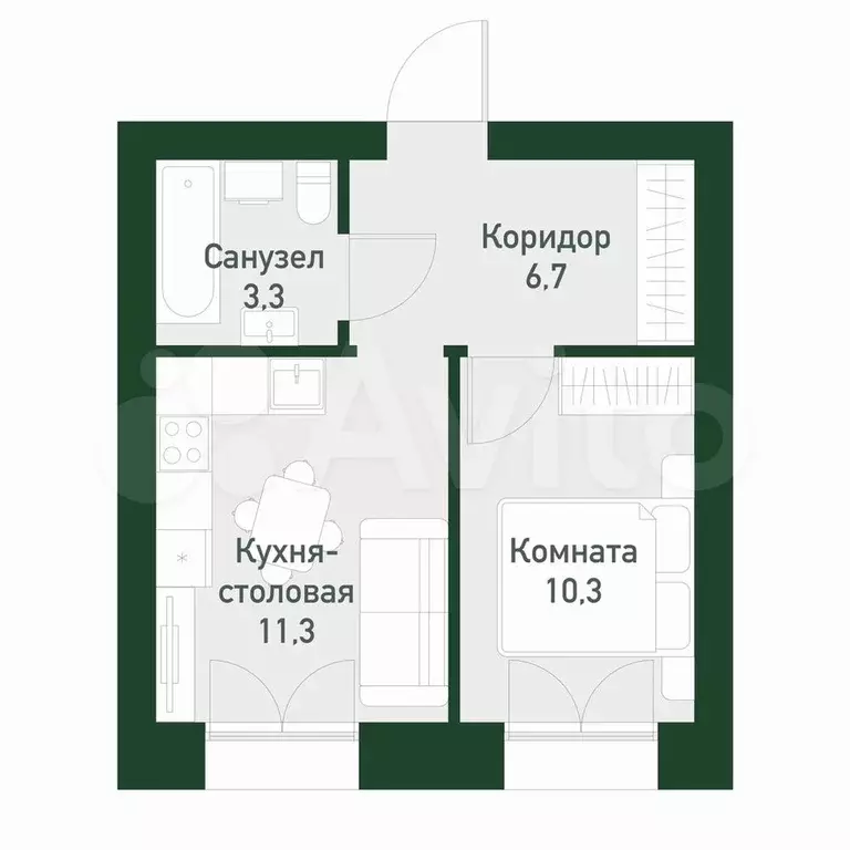 1-к. квартира, 32,6 м, 2/4 эт. - Фото 0