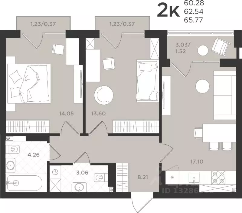 2-к кв. Калининградская область, Светлогорск  (62.54 м) - Фото 1