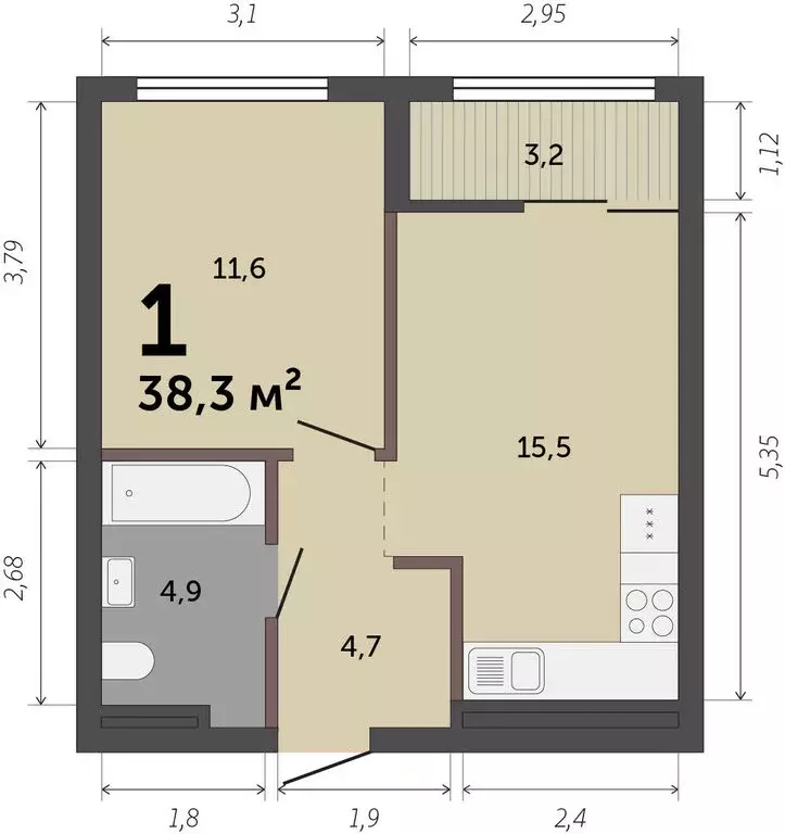 1-комнатная квартира: Екатеринбург, улица Краснолесья, 10/6 (38.1 м) - Фото 0