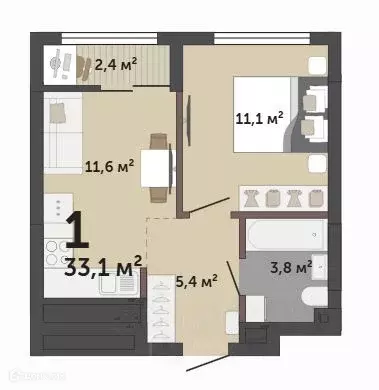 Продаётся 1-к квартира, 33.1 м - Фото 1