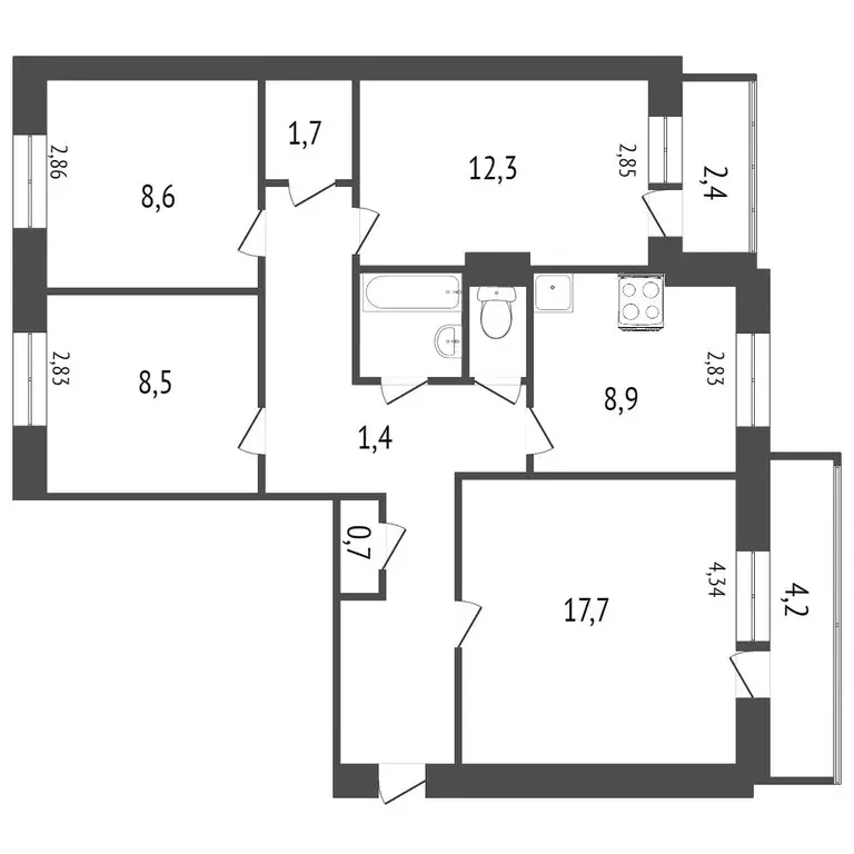 Квартира, 4 комнаты, 76.8 м - Фото 1