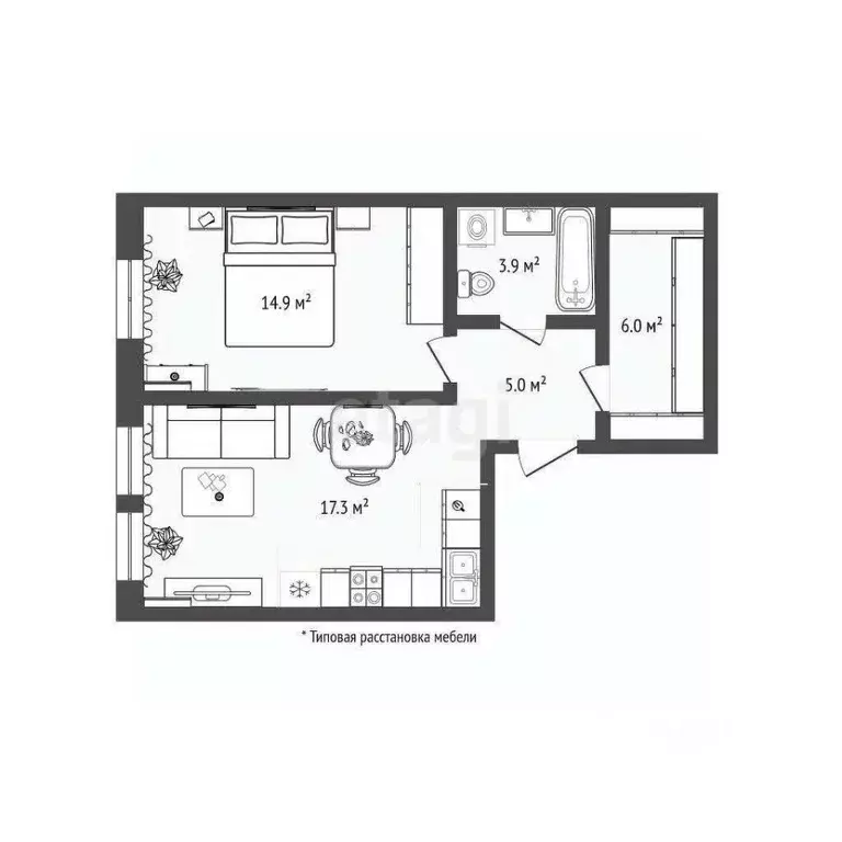 1-к кв. Тюменская область, Тюмень Полевая ул., 117к2 (47.2 м) - Фото 2