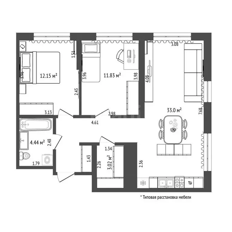 2-комнатная квартира: Тюмень, Харьковская улица, 72Б (64.9 м) - Фото 1