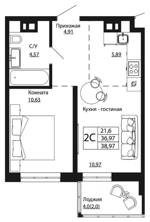 1-к кв. Ростовская область, Ростов-на-Дону ул. Текучева, 370/2 (38.85 ... - Фото 0