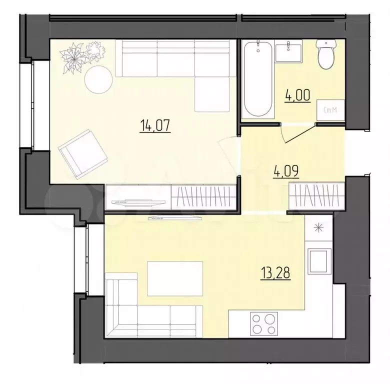 1-к. квартира, 40,7 м, 7/9 эт. - Фото 1