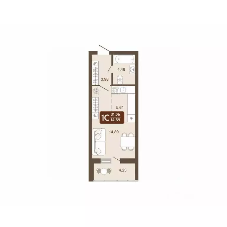 Студия Кемеровская область, Кемерово 58В мкр, 1 (31.06 м) - Фото 1