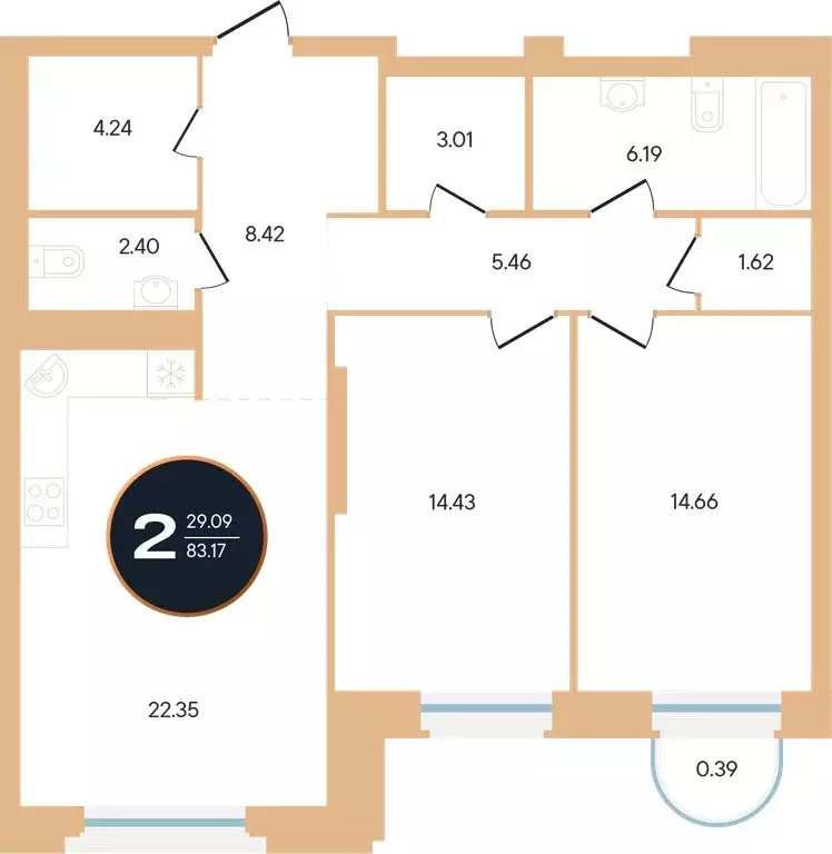 2-комнатная квартира: Уфа, улица Рихарда Зорге, 73/1 (83.2 м) - Фото 0