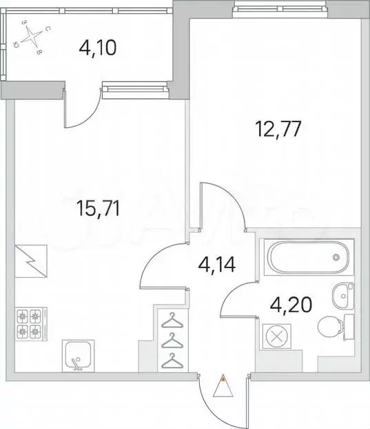 1-к. квартира, 38,9м, 3/5эт. - Фото 0