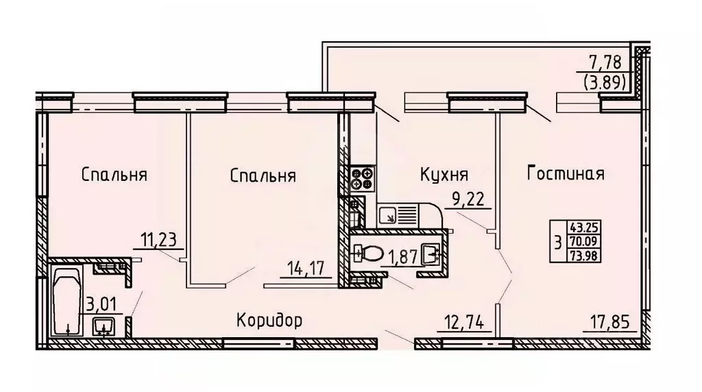 3-к кв. Воронежская область, Воронеж Московский просп., 48А (72.0 м) - Фото 1