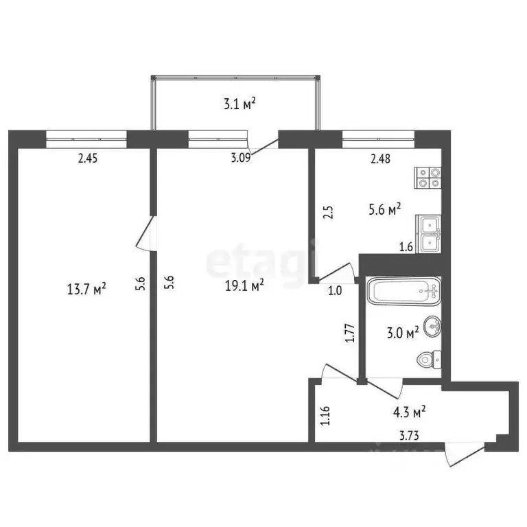 2-к кв. Самарская область, Самара просп. Кирова, 343 (45.6 м) - Фото 1