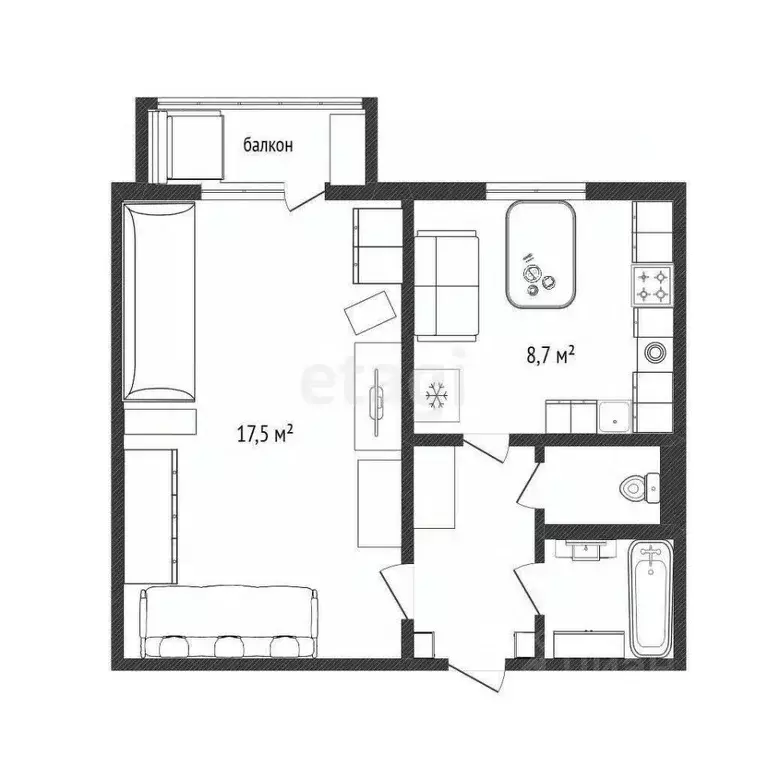 1-к кв. Белгородская область, Белгород ул. Чехова, 7 (33.9 м) - Фото 2