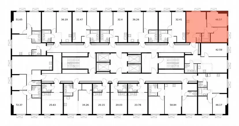 2-к. квартира, 48,6м, 28/33эт. - Фото 1