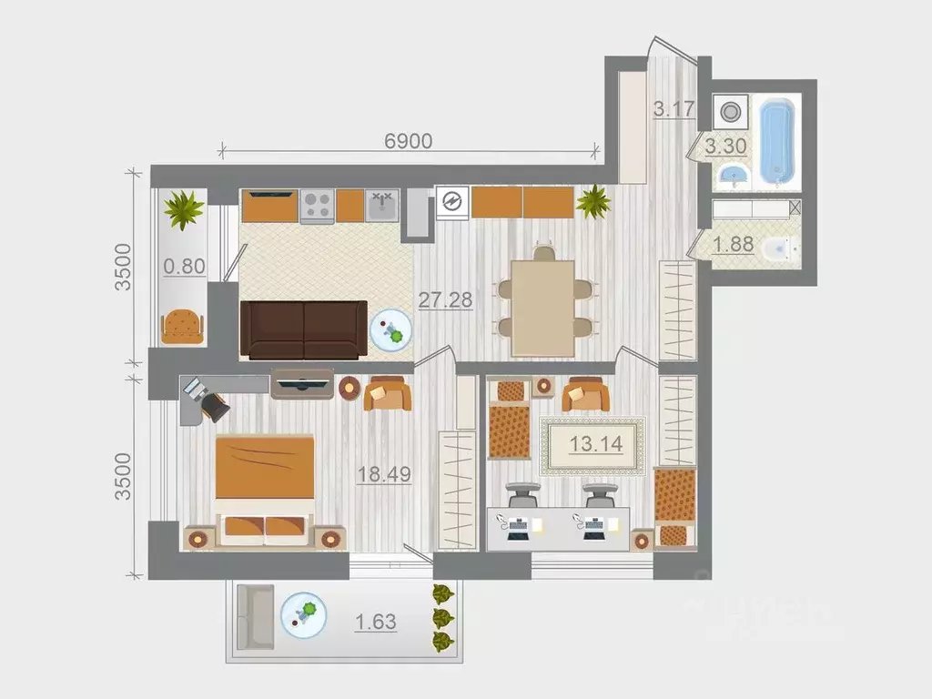 2-к кв. Ленинградская область, Ломоносовский район, Горбунковское ... - Фото 1