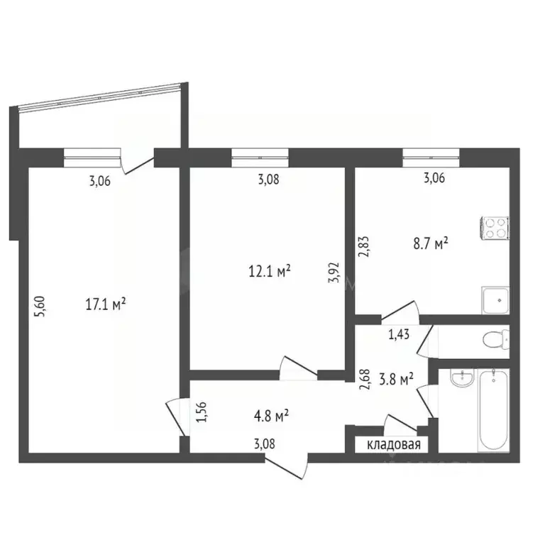 2-к кв. Тюменская область, Тюмень ул. Прокопия Артамонова, 4 (48.6 м) - Фото 2