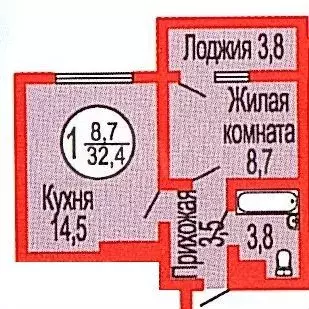 1-к. квартира, 32 м, 9/17 эт. - Фото 1