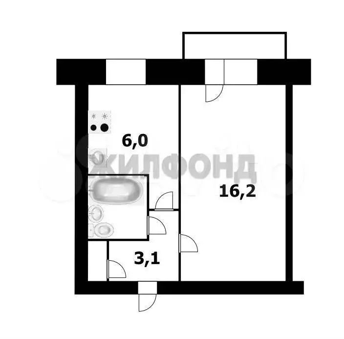 1-к. квартира, 29,4 м, 3/5 эт. - Фото 0