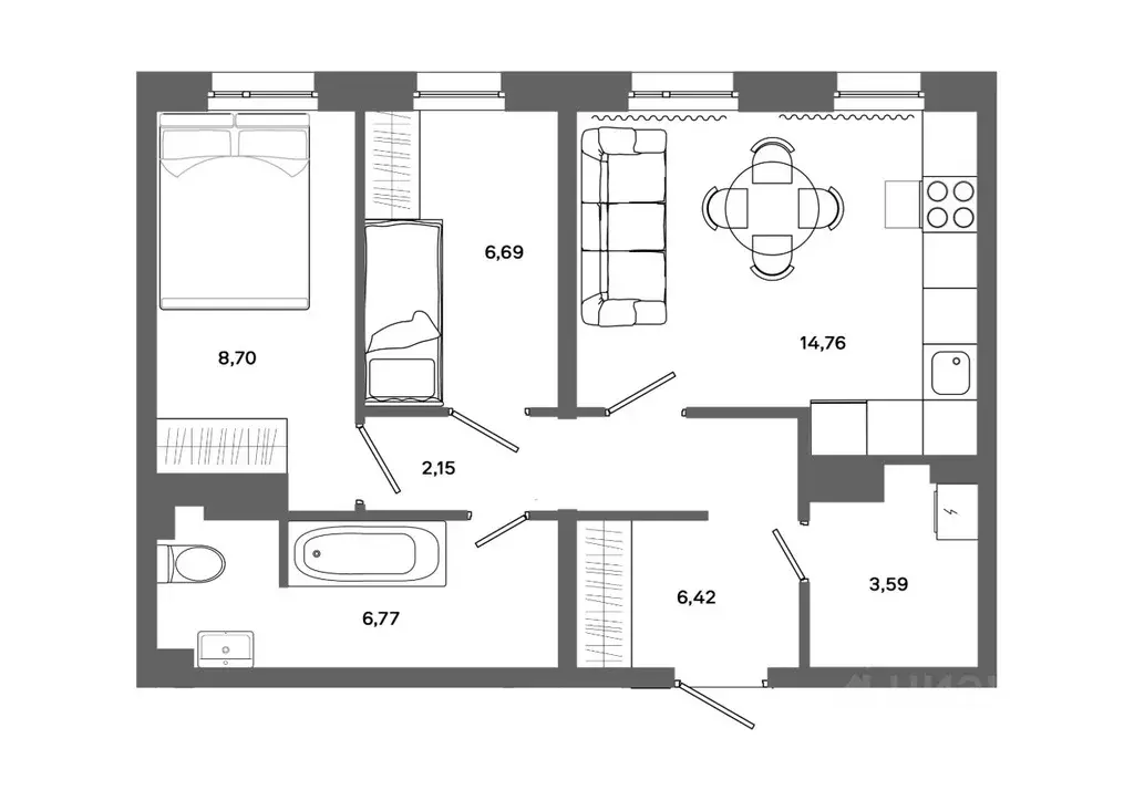2-к кв. Ханты-Мансийский АО, Сургут 30А мкр,  (49.08 м) - Фото 0