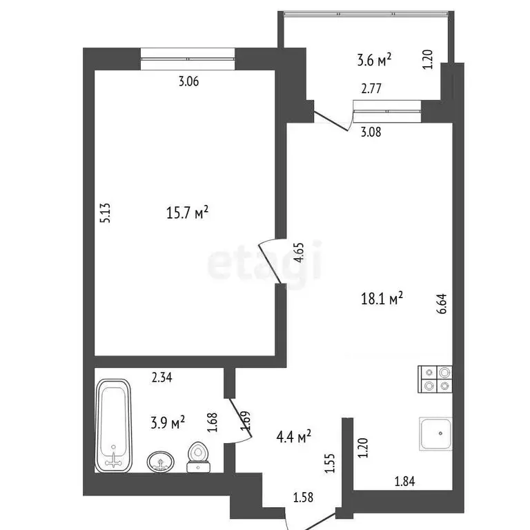 1-комнатная квартира: Тюмень, улица Братьев Бондаревых, 5 (39.7 м) - Фото 1