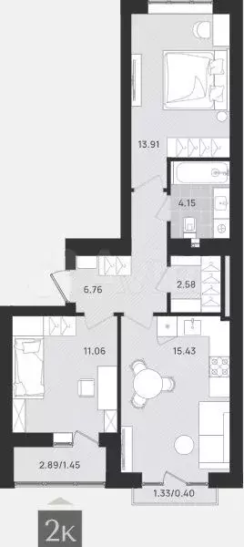 2-к. квартира, 55,7 м, 9/9 эт. - Фото 1