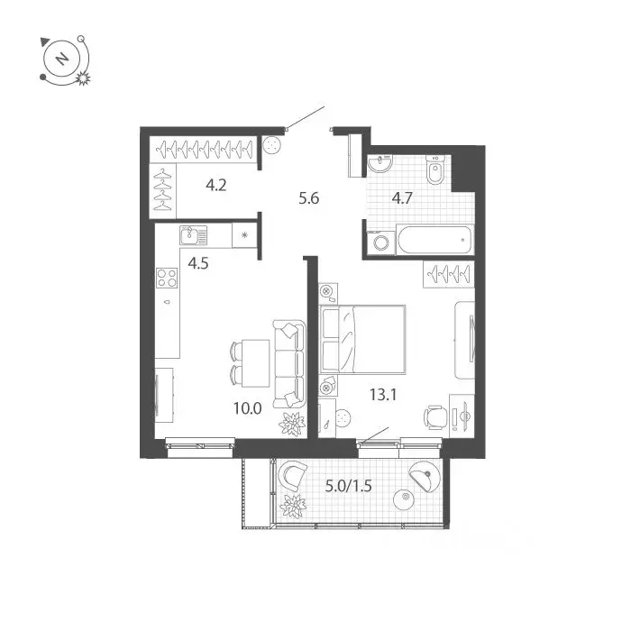 2-к кв. Тюменская область, Тюмень Профсоюзная ул., 55 (43.6 м) - Фото 0