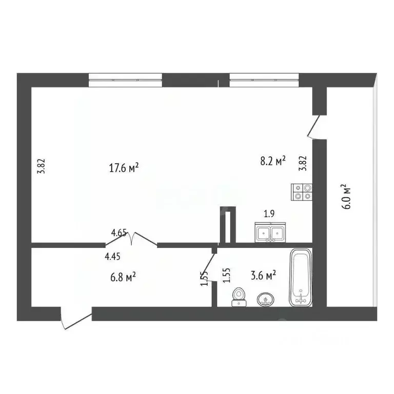 Студия Хабаровский край, Хабаровск Трехгорная ул., 61Д (36.2 м) - Фото 2