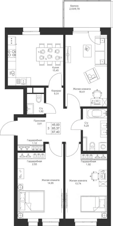 3-к кв. Татарстан, Лаишевский район, Столбищенское с/пос, с. Усады ул. ... - Фото 1