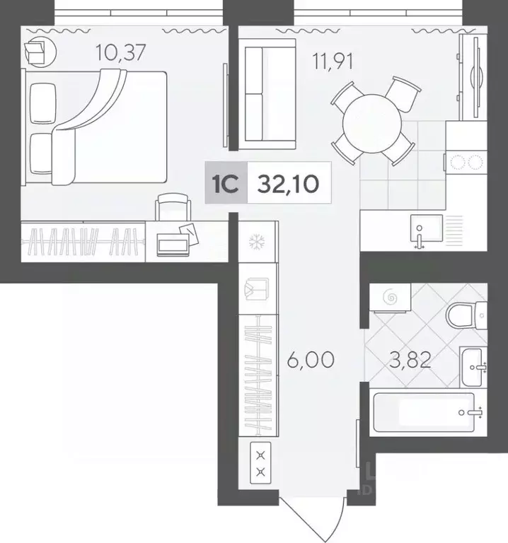 1-к кв. Тюменская область, Тюмень ул. Сергея Корепанова, 34 (32.1 м) - Фото 1