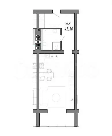 Апартаменты-студия, 45,5 м, 3/5 эт. - Фото 1