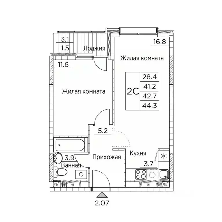 2-к кв. Приморский край, Владивосток ул. Расула Гамзатова, 7к3 (44.3 ... - Фото 1
